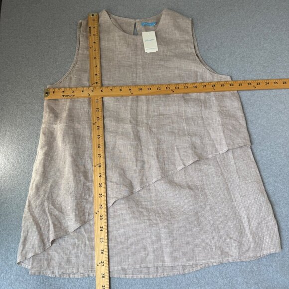 J.McLaughlin Theodora Top Tan Gingham Sleeveless Asymmetric Hem Size Large NWT - Picture 2 of 13